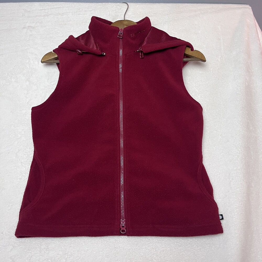Vintage Y2K Express World Brand Fleece Vest Womens S Hooded Red 90’s Gorpcore - Picture 13 of 16
